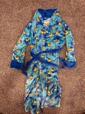chubbies Blue Plush Robe with Yellow Duck Pattern